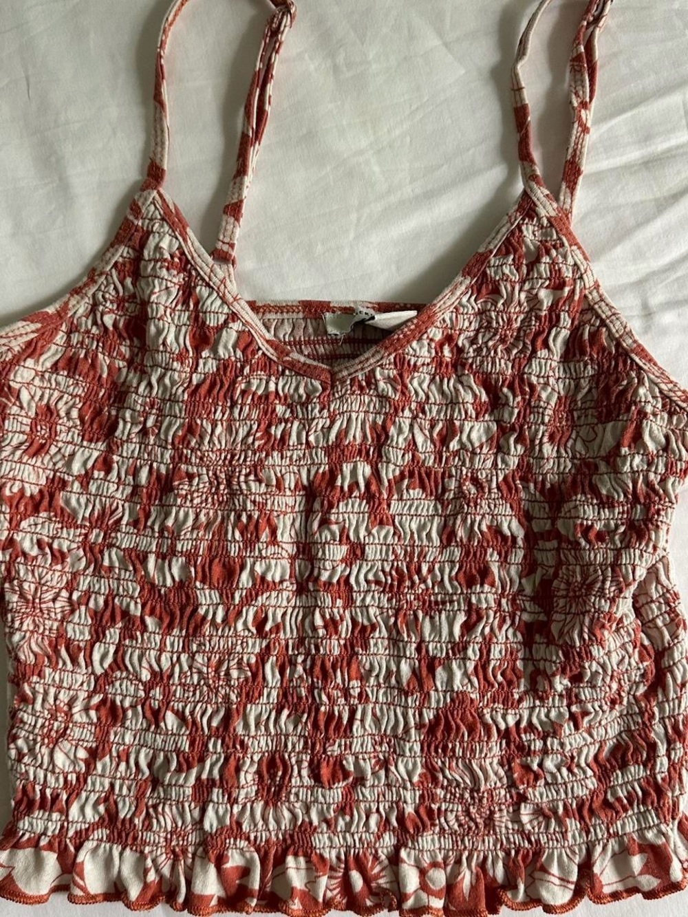 American Eagle Outfitters Cream and Rust Smocked Floral Cami